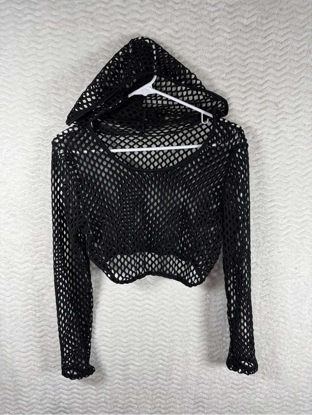 Black Cropped Fishnet Hoodie so fun 🤩